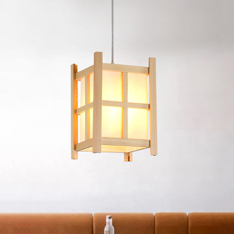 Lámpara colgante de madera cuadrada asiática de 1 luz con sombra de papel para restaurante