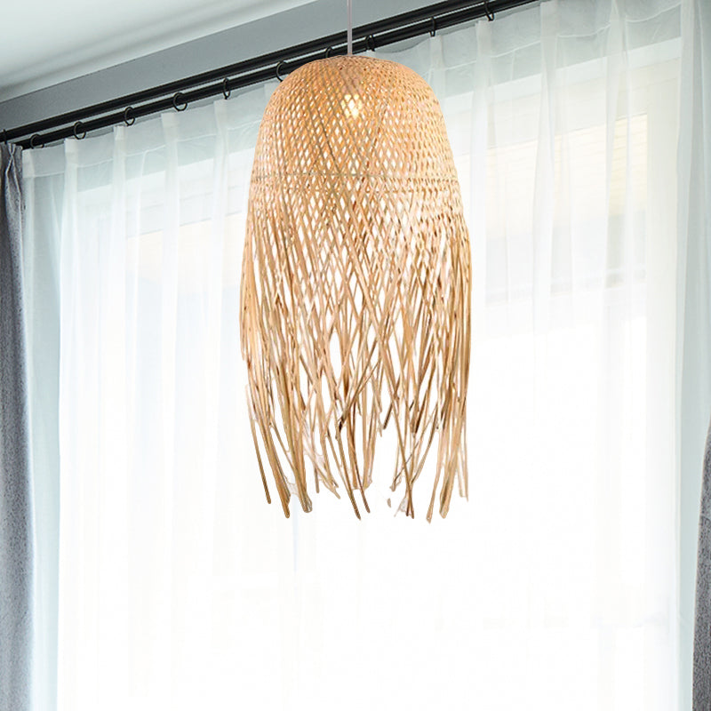 Kuppel handgewebte Bambus Anhänger Hell Asian Style 1 Light Beige Suspension Lampe für das Restaurant