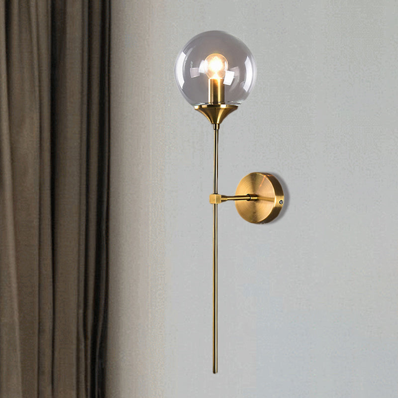 Modern Globe Shade Wall Lighting Single Bulb Clear/Grey/Amber Glass Sconce Light in Brass for Bedroom