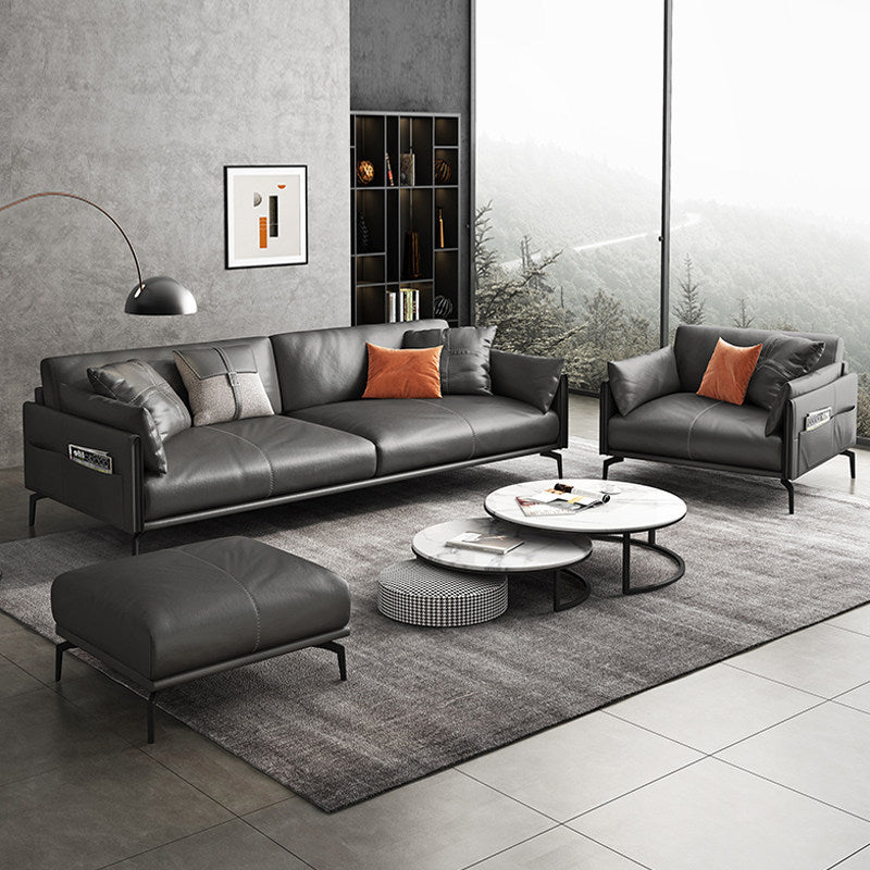 Black Upholstered with Pillow Back Against Leather/leather Seat