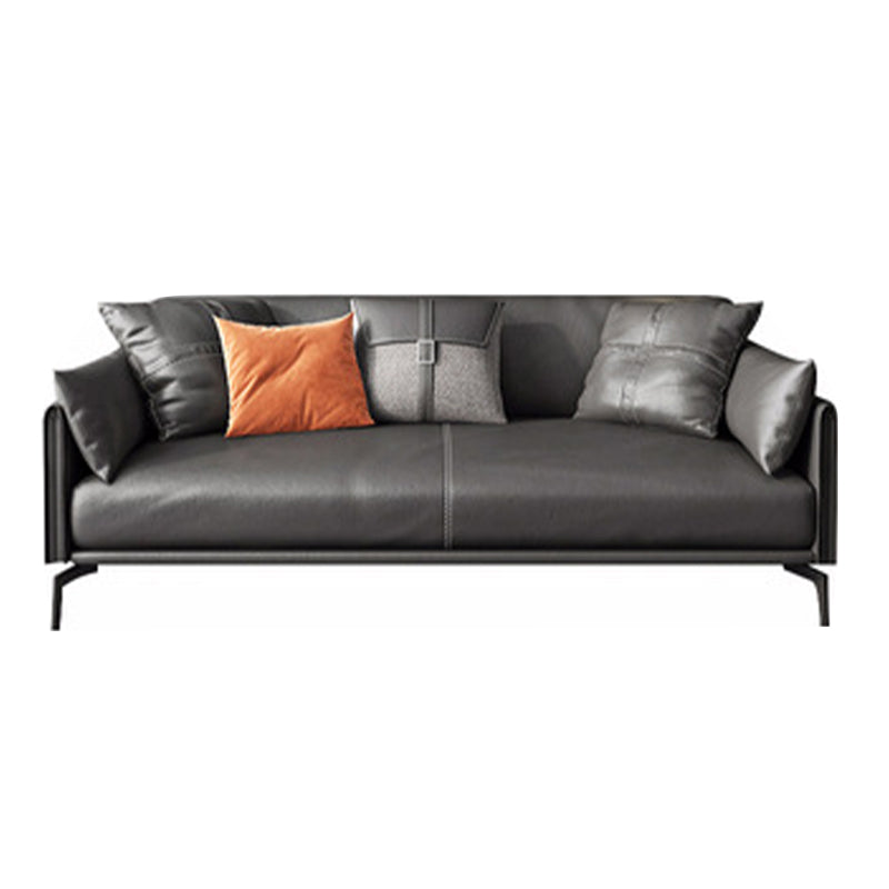 Black Upholstered with Pillow Back Against Leather/leather Seat