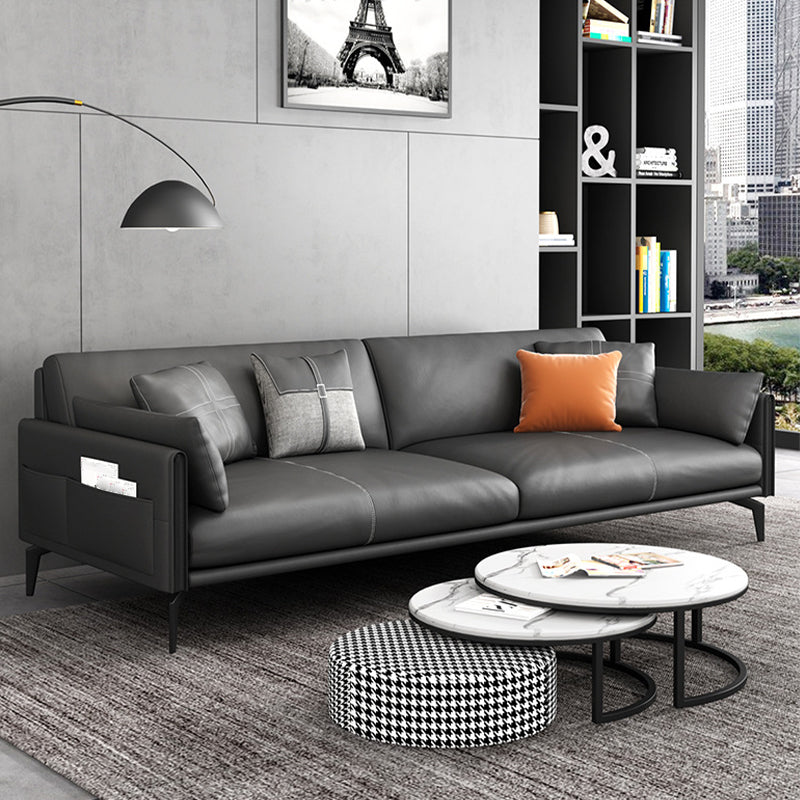 Black Upholstered with Pillow Back Against Leather/leather Seat