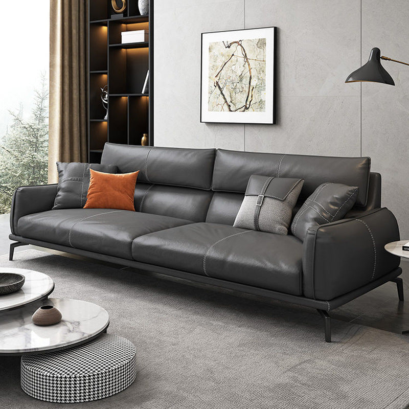 Black Frame Modern Style with Pillow Back Against Leather/leather Seat