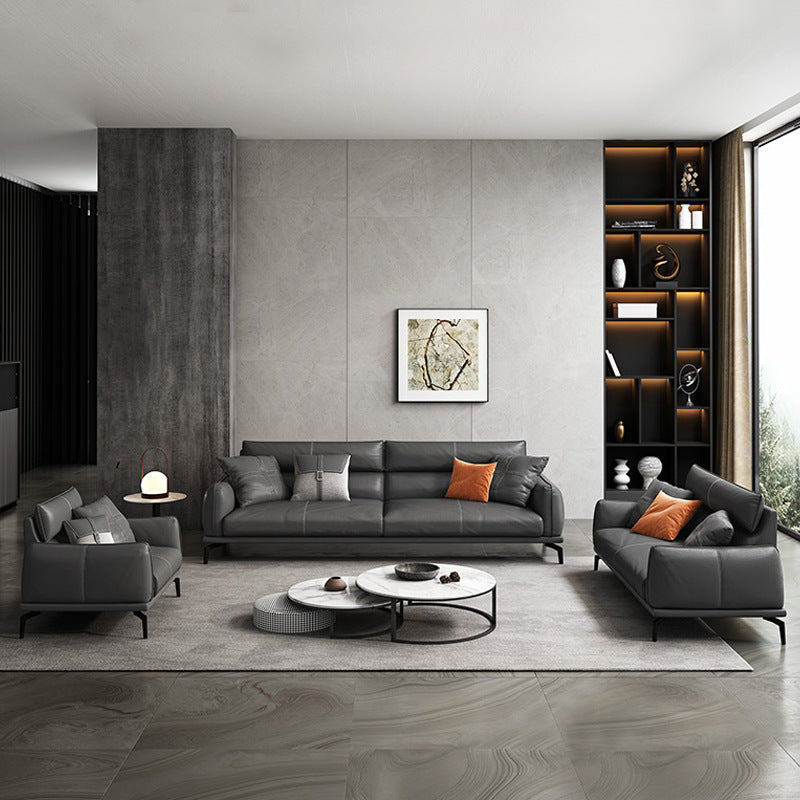 Black Frame Modern Style with Pillow Back Against Leather/leather Seat