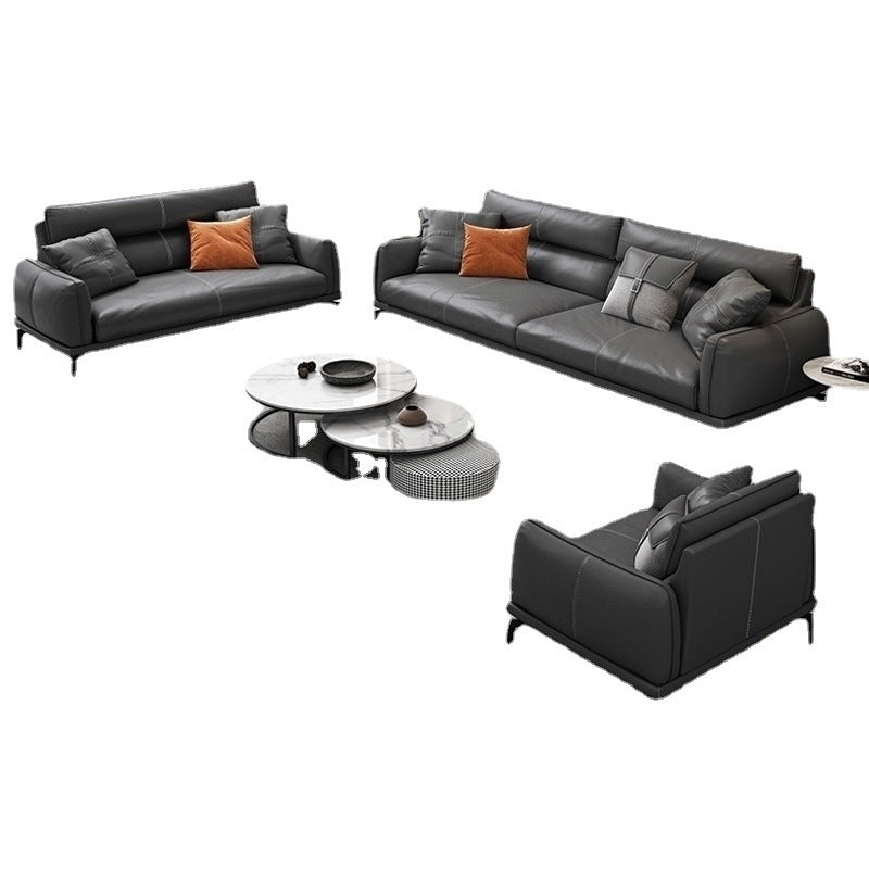 Black Frame Modern Style with Pillow Back Against Leather/leather Seat