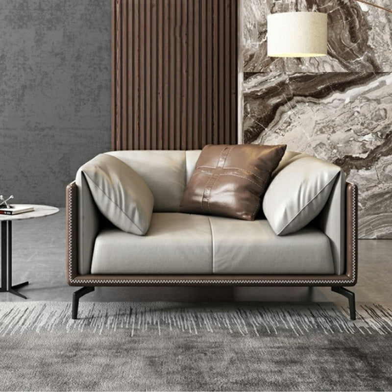 Standard Square Arm Loveseat Grey Loose Back Leather Bench Seating