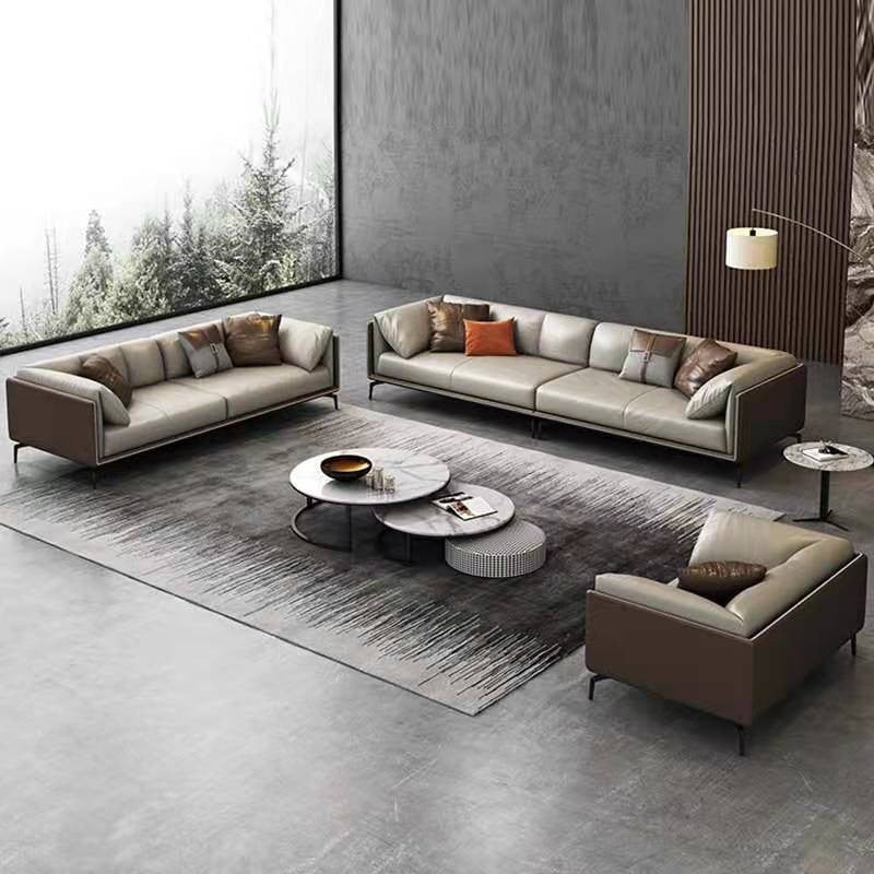 Standard Square Arm Loveseat Grey Loose Back Leather Bench Seating