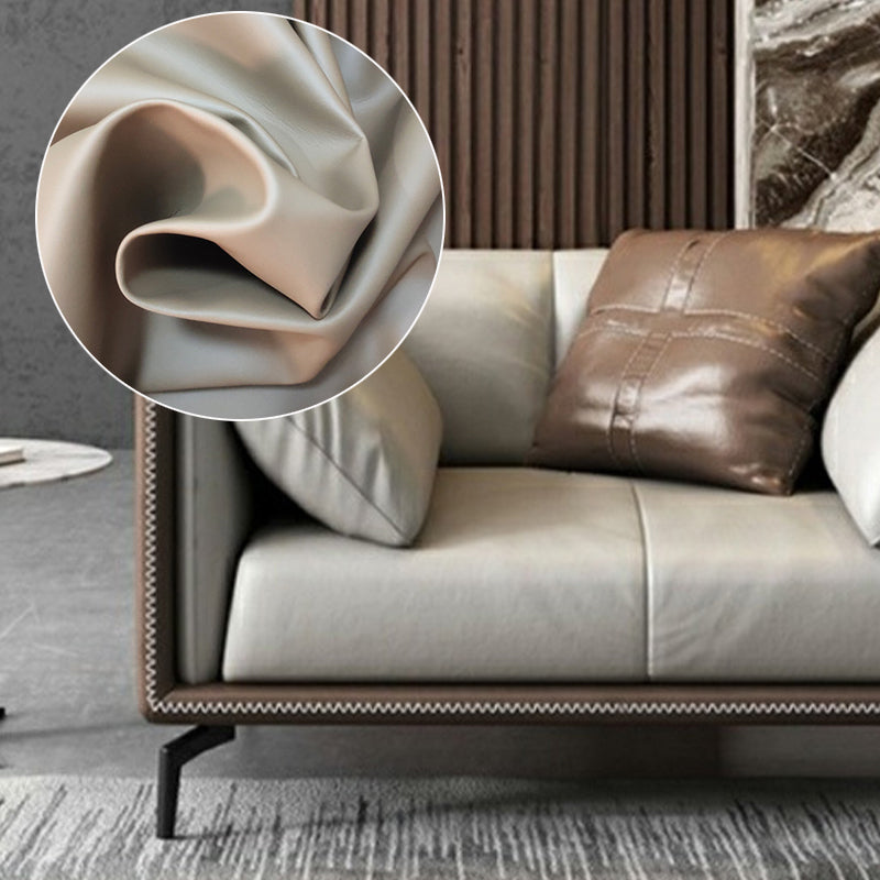 Standard Square Arm Loveseat Grey Loose Back Leather Bench Seating