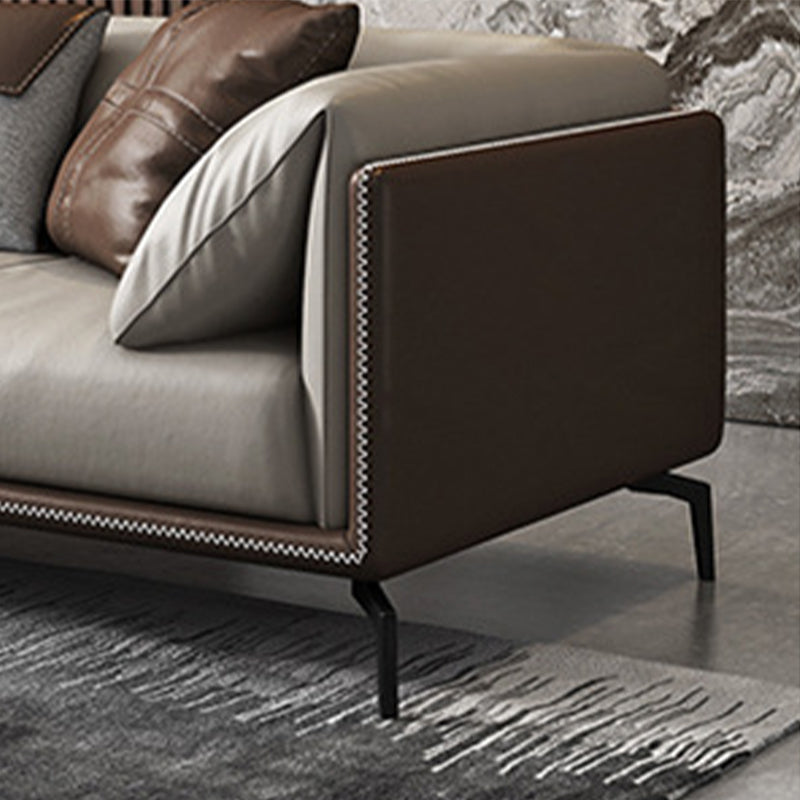 Standard Square Arm Loveseat Grey Loose Back Leather Bench Seating