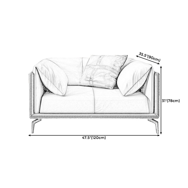 Standard Square Arm Loveseat Grey Loose Back Leather Bench Seating