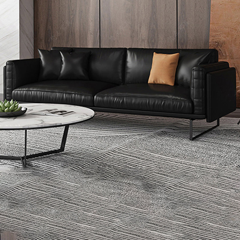 Wooden Genuine Leather Cushions Sofa 31.5"H Contemporary Industrial Square Arm Sofa,Black