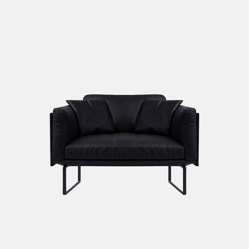 Wooden Genuine Leather Cushions Sofa 31.5"H Contemporary Industrial Square Arm Sofa,Black