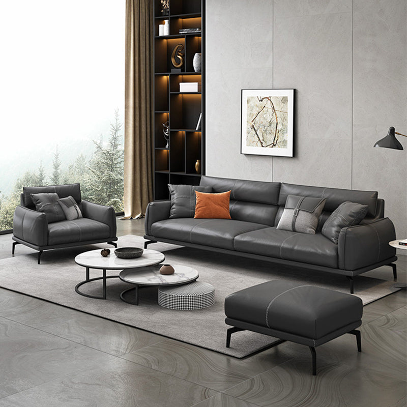 Modern Style Solid Wood Base Leather & Imitation Leather Rectangular Sofa