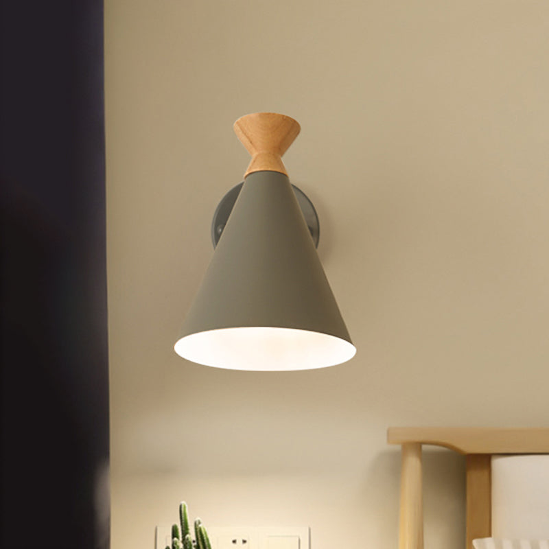 Metal Cone Shade Wall Light Nordic Style Rotatable 1 Light Bedside Reading Light in Blue/Green/Grey/White