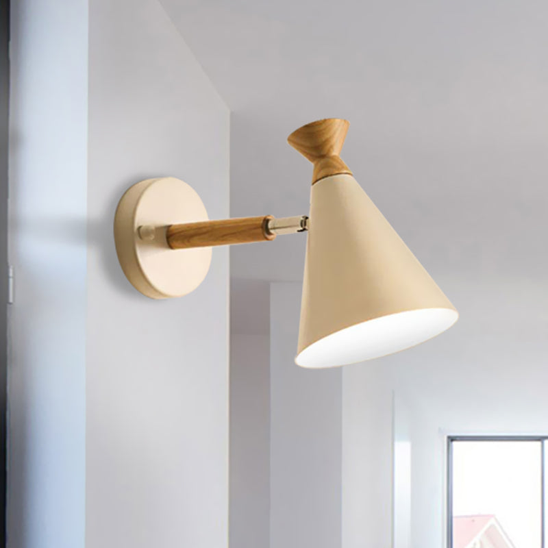 Metal Cone Shade Wall Light Nordic Style Rotatable 1 Light Bedside Reading Light in Blue/Green/Grey/White