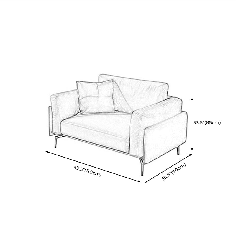 Leather Brown Settee Sofa Standard Square Arm Loveseat with Pillows