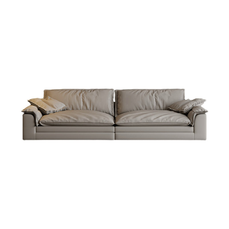 Grey Contemporary Faux Leather Pillow Top Arm Sofa with Loose Back for Living Room