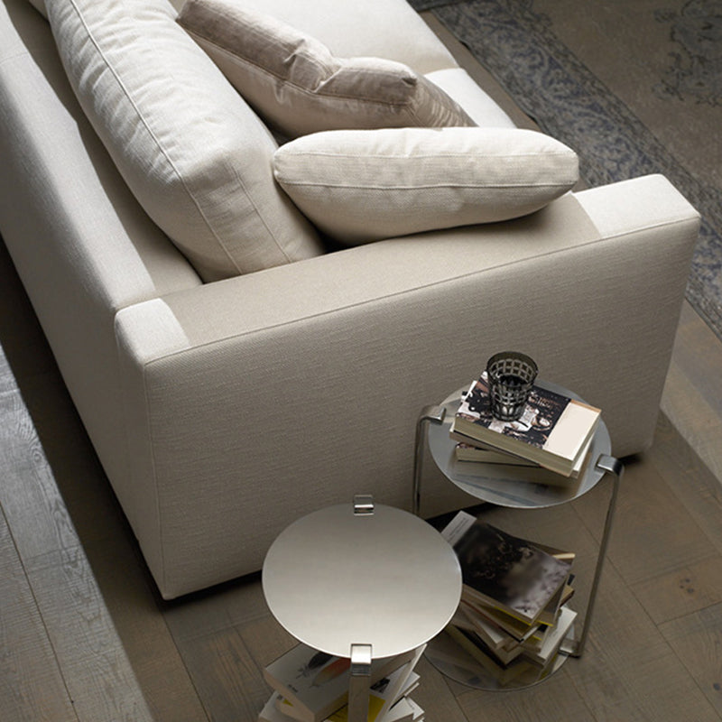 White Slipcovered Fabric Settee Recessed Arm Sofa with Pillows