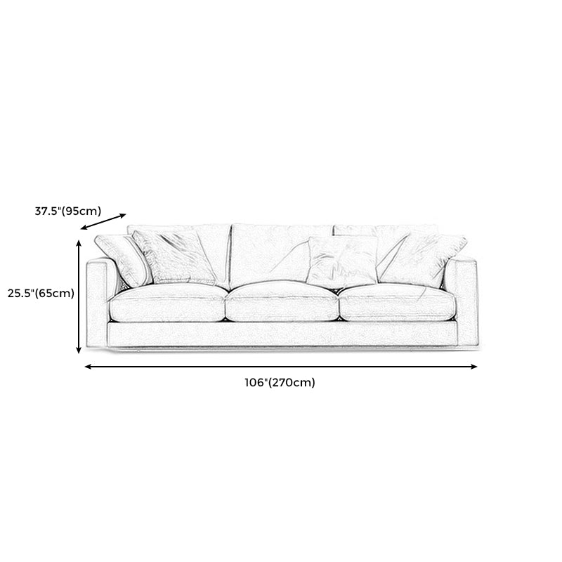 White Slipcovered Fabric Settee Recessed Arm Sofa with Pillows