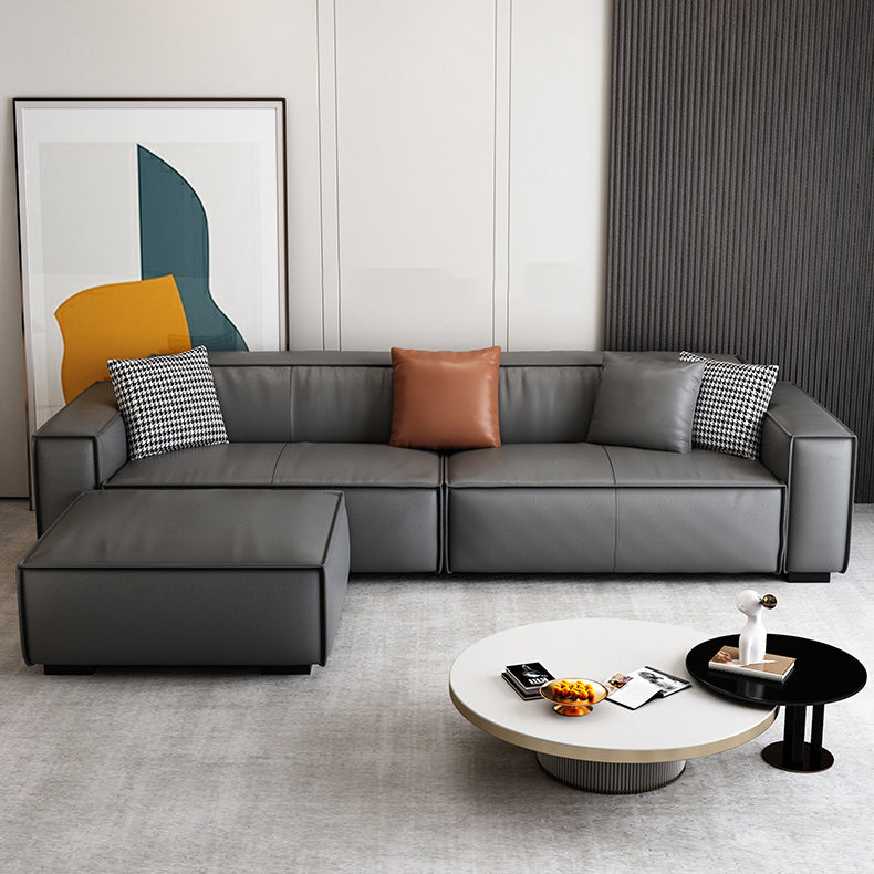 Modern Style Solid Wood Base Leather & Namib Black Rectangular Sofa