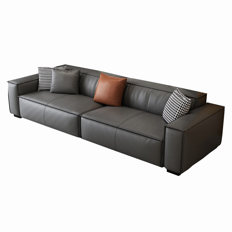 Modern Style Solid Wood Base Leather & Namib Black Rectangular Sofa