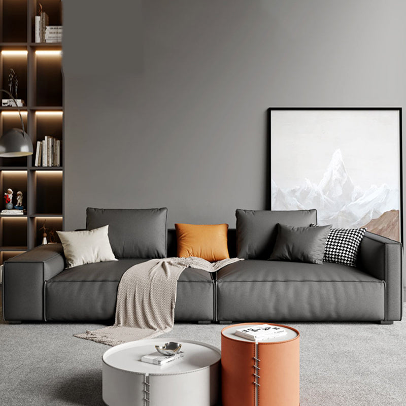 Faux Leder Square Arm Standard -Sofa mit Stirnkissen, fleckbeständiger
