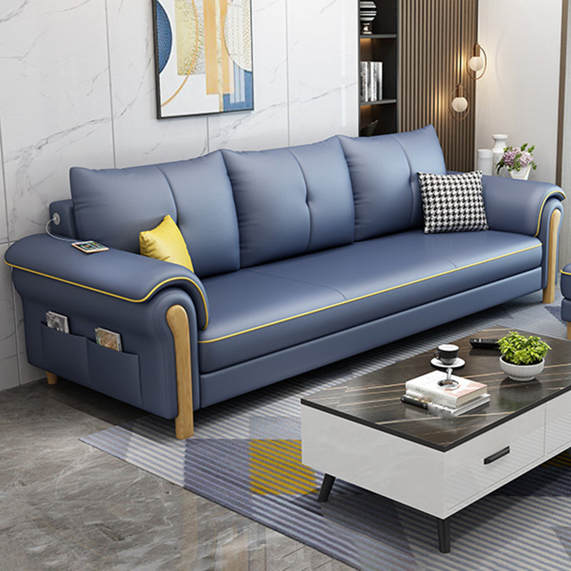 Leather Sofa with Bolster Pillows Single Cushion Seat Square Arm Sofa for Living Room
