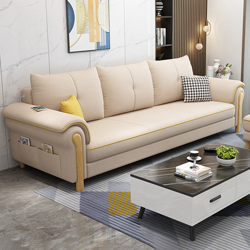 Leather Sofa with Bolster Pillows Single Cushion Seat Square Arm Sofa for Living Room