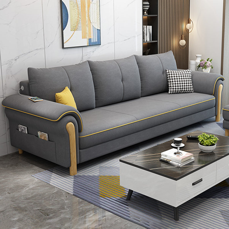 Leather Sofa with Bolster Pillows Single Cushion Seat Square Arm Sofa for Living Room