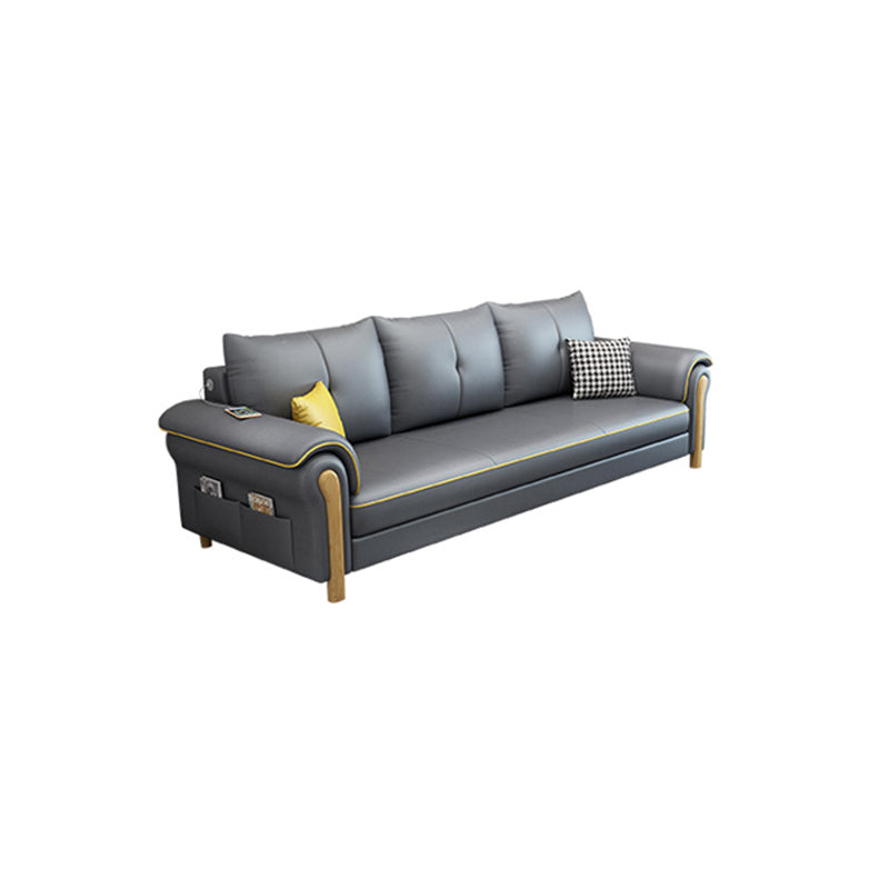 Leather Sofa with Bolster Pillows Single Cushion Seat Square Arm Sofa for Living Room