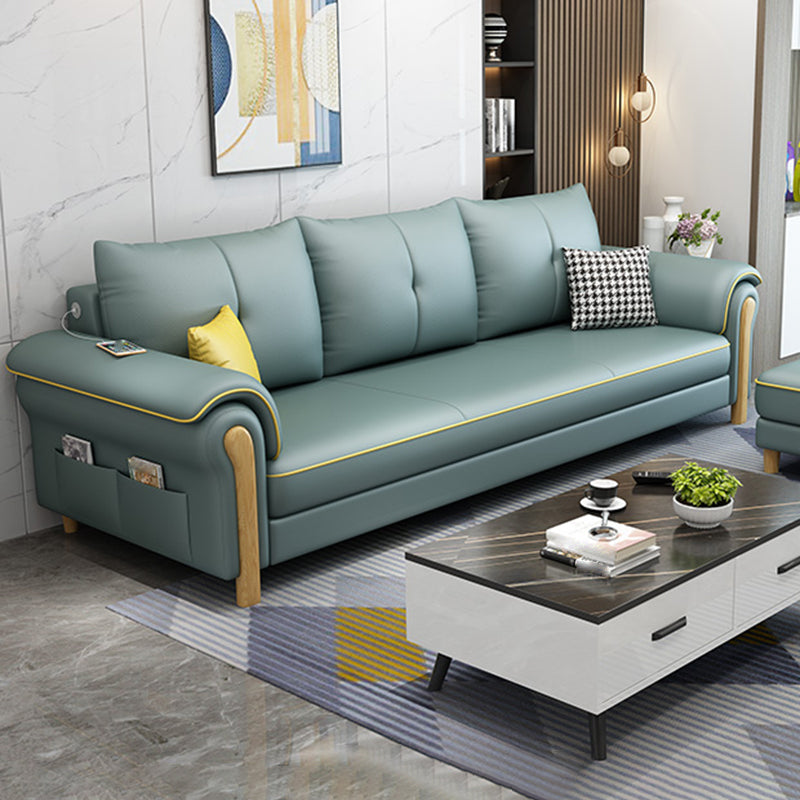 Leather Sofa with Bolster Pillows Single Cushion Seat Square Arm Sofa for Living Room