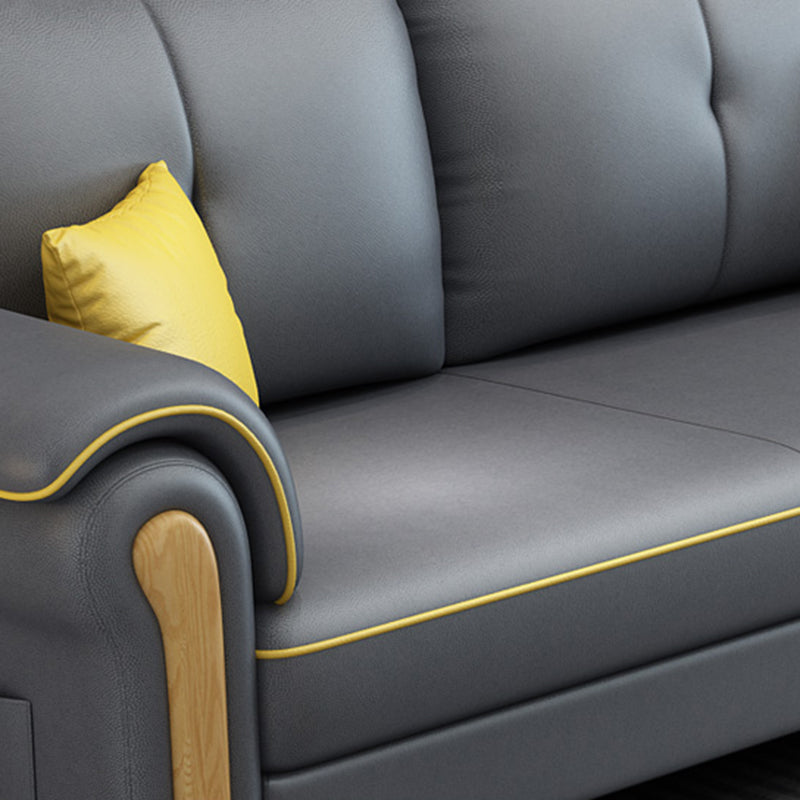 Leather Sofa with Bolster Pillows Single Cushion Seat Square Arm Sofa for Living Room