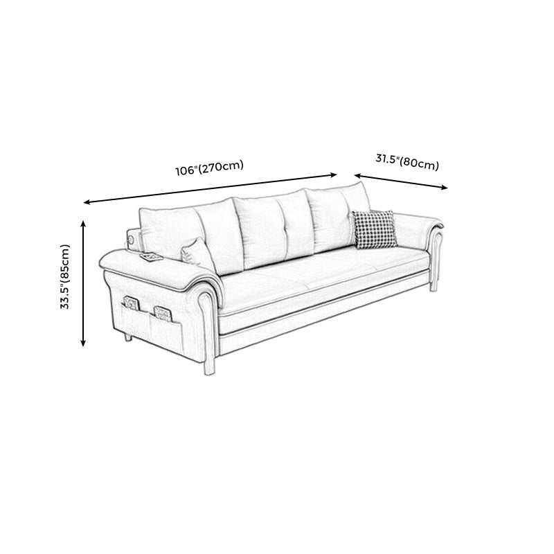 Leather Sofa with Bolster Pillows Single Cushion Seat Square Arm Sofa for Living Room