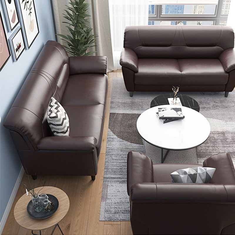 Brown Leather Flared Arm Setee Standard Loose Back Settee Furniture
