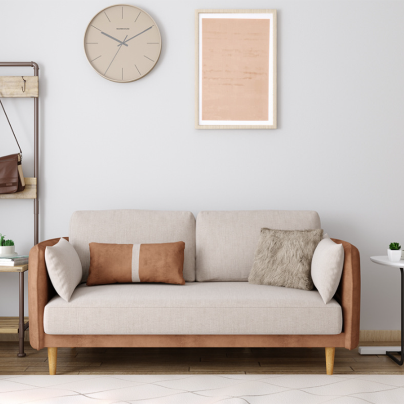 Square Arm Sofa 31.89" H Scandinavian Fabric Sofa with Pillows