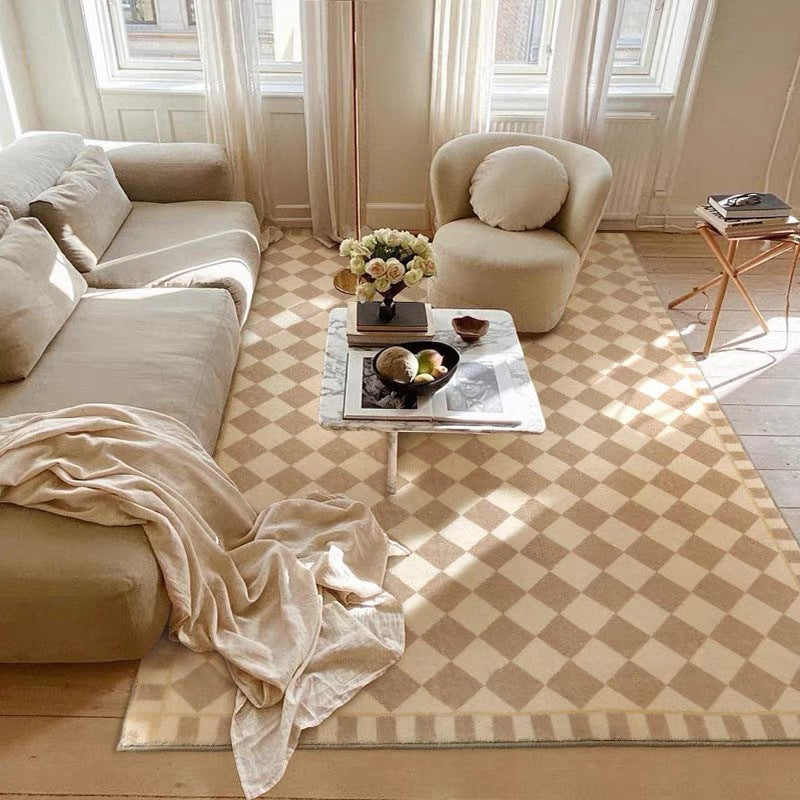 Light Brown Grid Pattern Rug Polyester Modern Rug Stain Resistant Rug for Living Room
