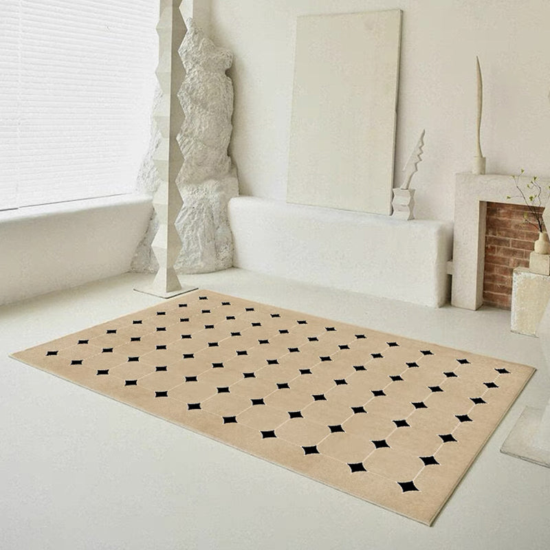Brown Check Pattern Rug Polyester Modern Rug Washable Rug for Living Room