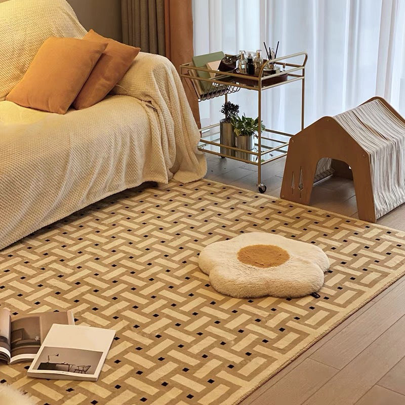 Brown Pattern Carpet Polyester Simple Carpet Non-Slip Backing Carpet for Drawing Room