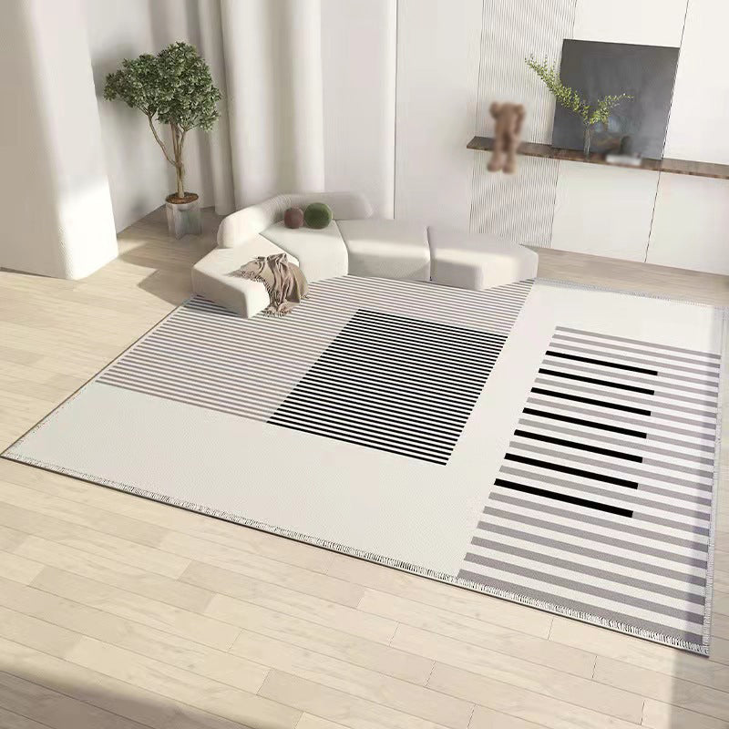 Black Striped Rug Polyester Simple Rug Washable Area Rug for Living Room