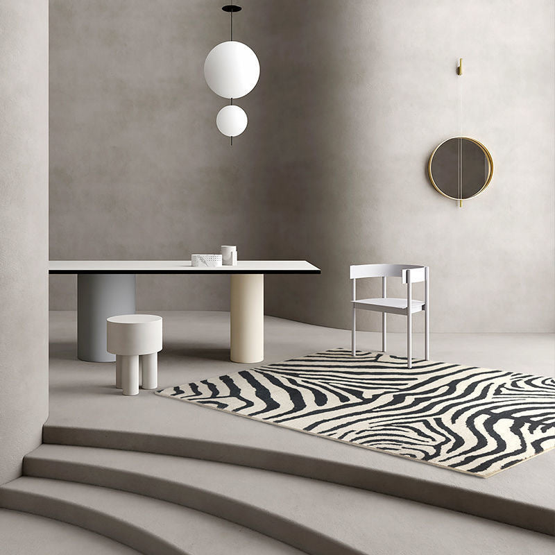 Black Abstract Striped Rug Polyester Modern Rug Washable Rug for Home Decor