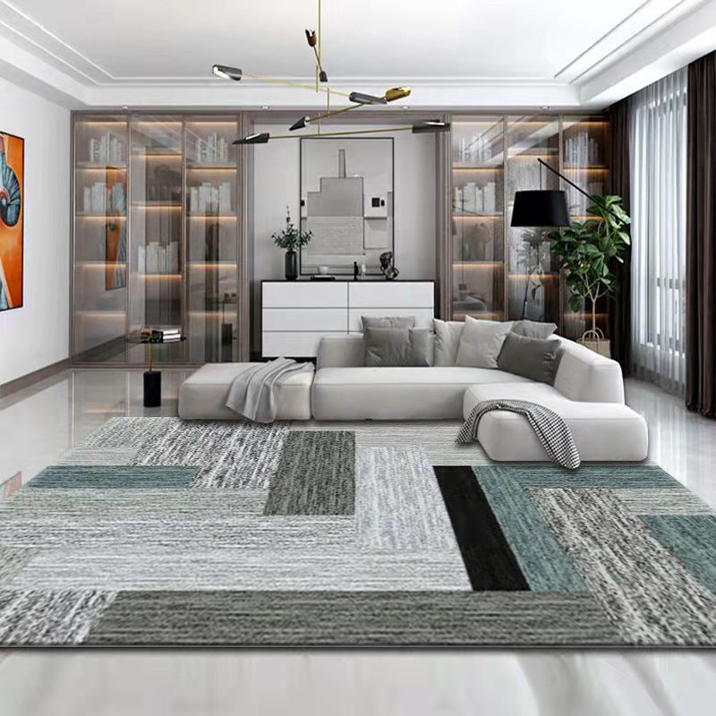 Gray Simple Rug Polyester Graphic Indoor Rug Washable Rug for Drawing Room