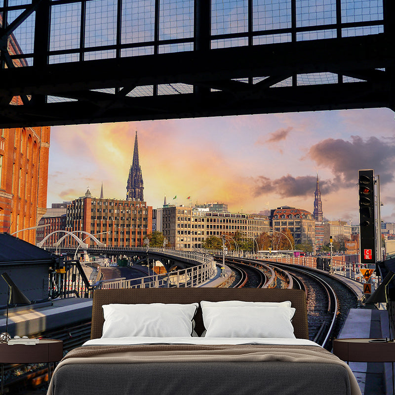 Modern Style Wall Mural Wallpaper Urban Transportation Bedroom Wall Mural