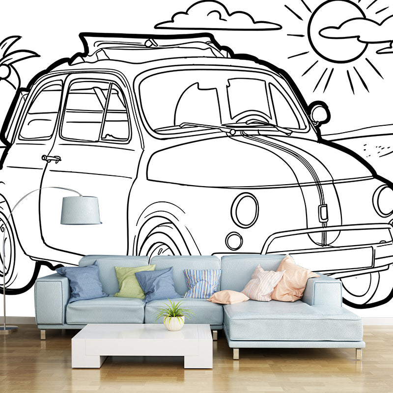 Vehicle Illustration Stain Resistant Mural Wallpaper Sitting Room Wall Mural