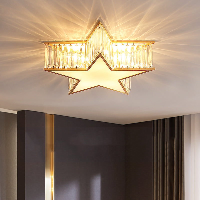 Gold Shaded Ceiling Mounted Fixture Simple Crystal Bedroom Ceiling Mount Light Fixture
