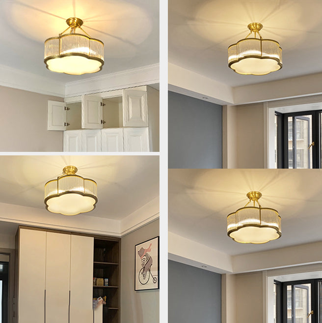 Gold Shaded Ceiling Mounted Fixture Simple Crystal Bedroom Ceiling Mount Light Fixture