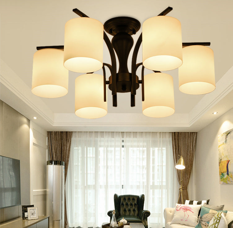 Glass Semi Flush Mount Lighting Simplistic Black Cylindrical Living Room Semi Flush Light
