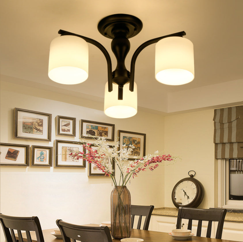 Glass Semi Flush Mount Lighting Simplistic Black Cylindrical Living Room Semi Flush Light