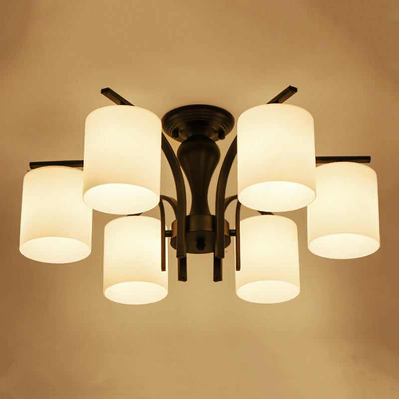 Glass Semi Flush Mount Lighting Simplistic Black Cylindrical Living Room Semi Flush Light