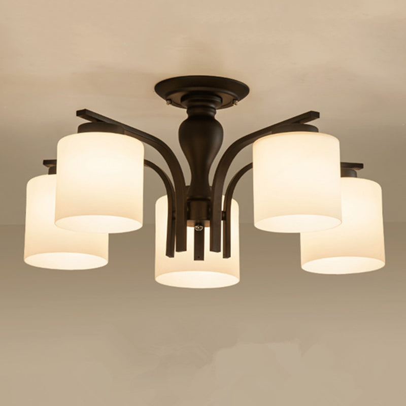 Glass Semi Flush Mount Lighting Simplistic Black Cylindrical Living Room Semi Flush Light