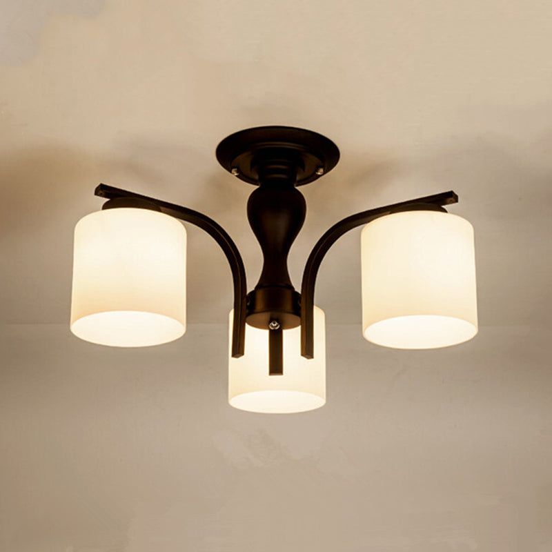 Glass Semi Flush Mount Lighting Simplistic Black Cylindrical Living Room Semi Flush Light
